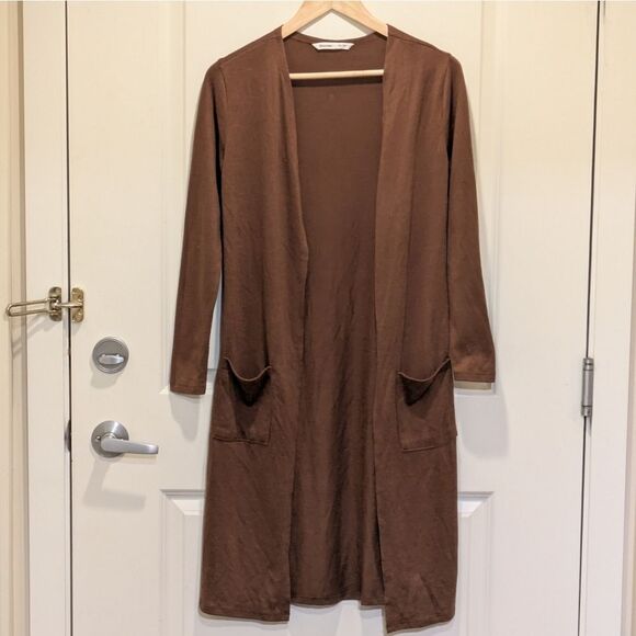 $5 Item! Bluenotes XS Super Soft Brown Knee Length Duster Cardigan - Picture 1 of 3